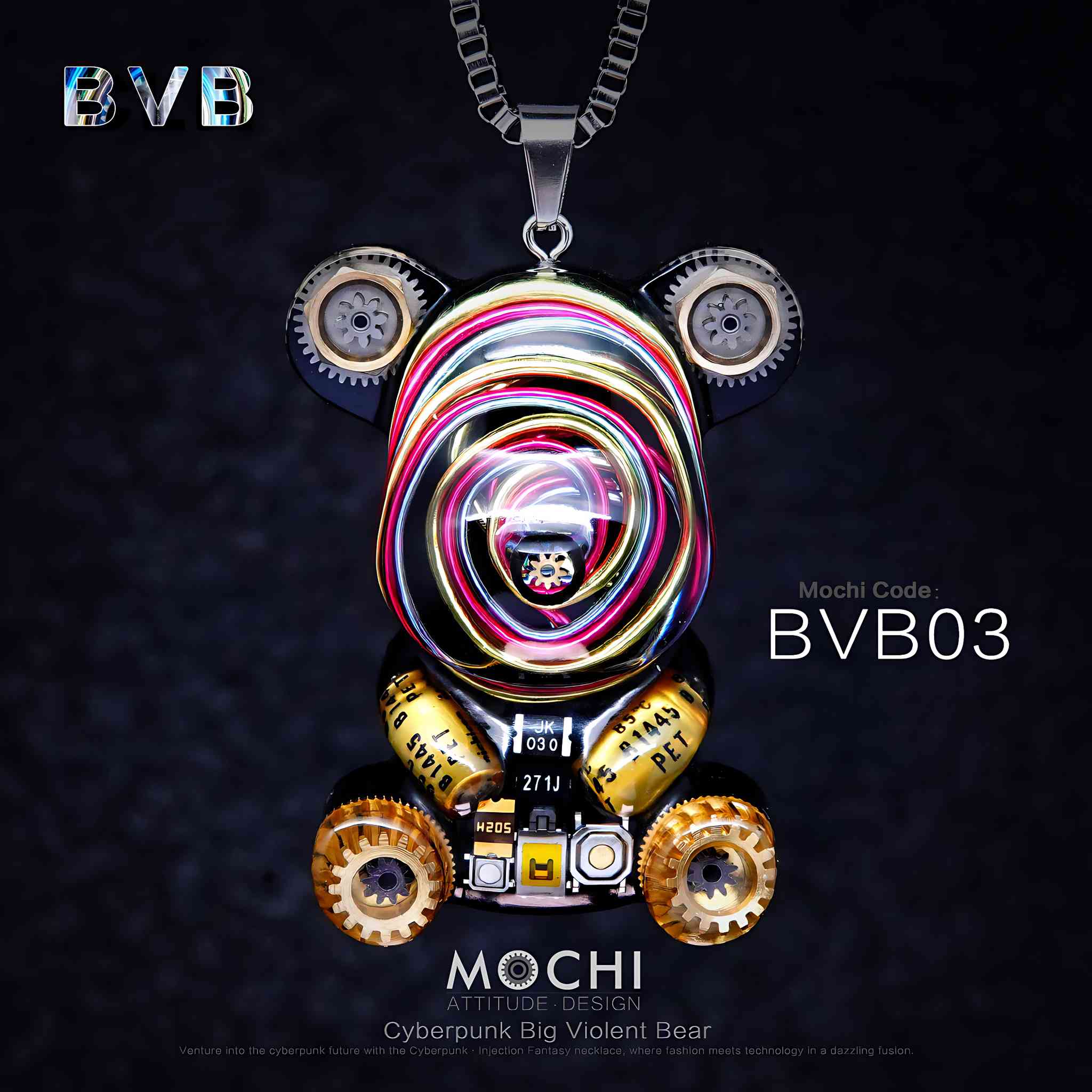 Big Violent Bear – Cyberpunk Pendant & Chains | Mochipunk
