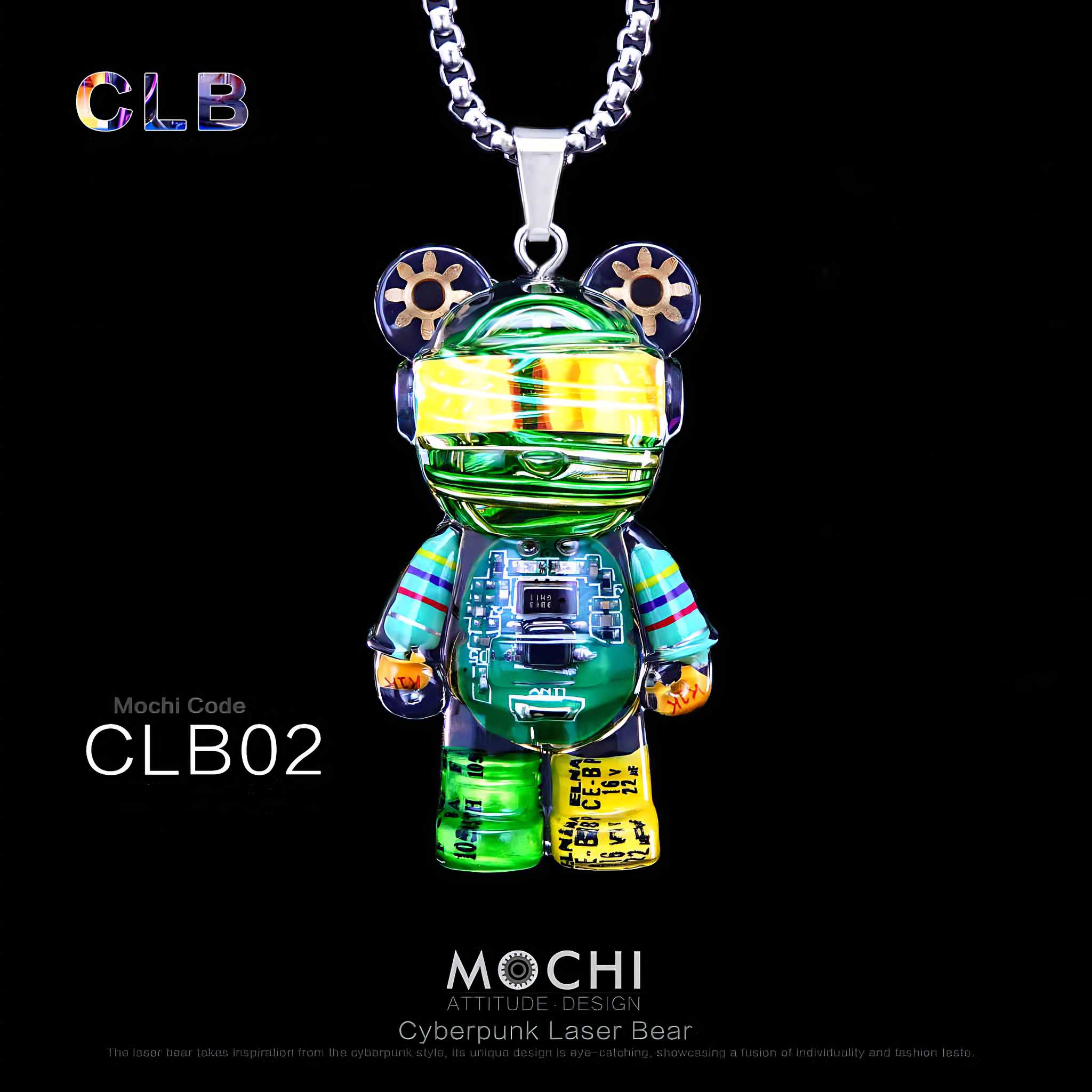 Laser Bear – Handmade Cyberpunk Necklace | Mochipunk