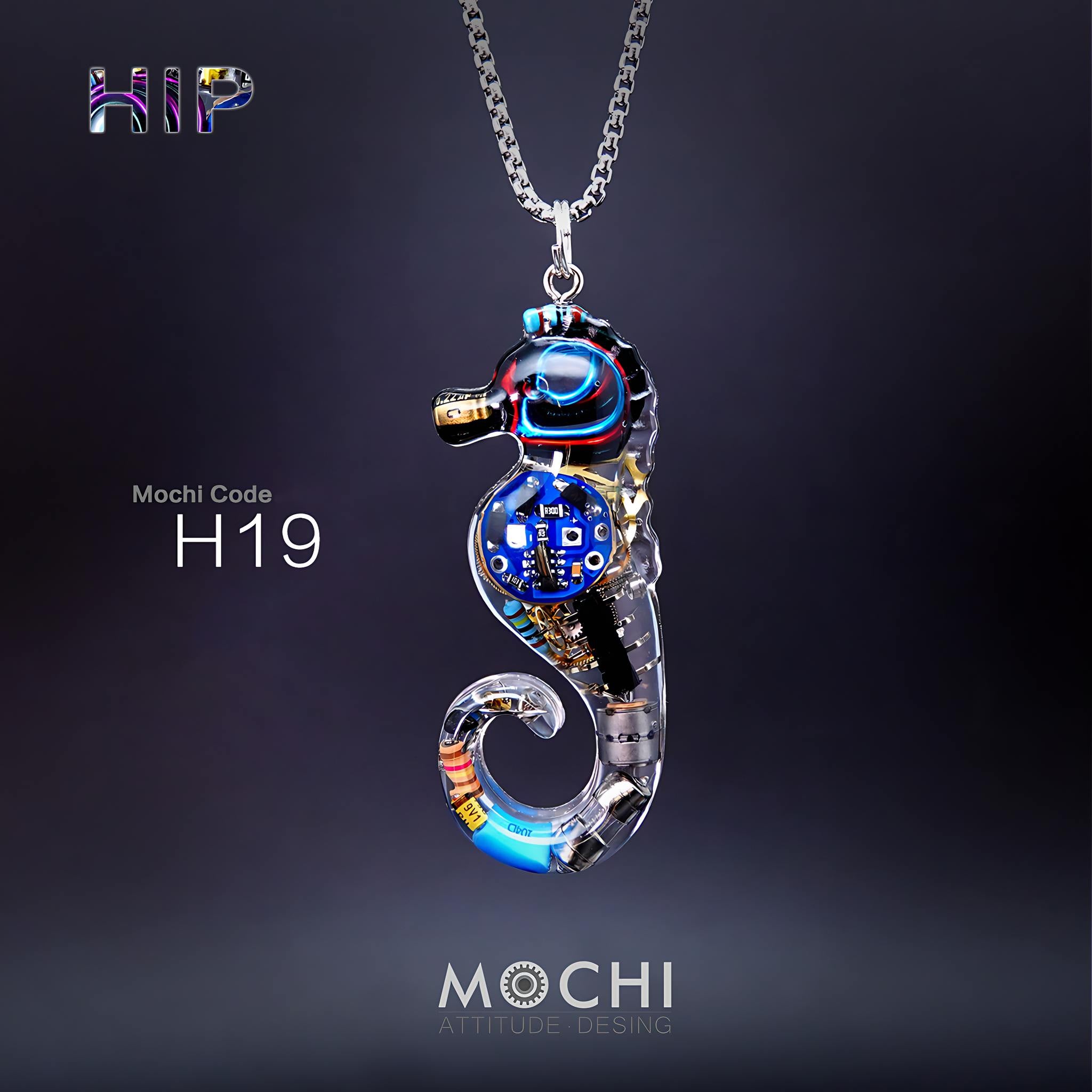 Neon Seahorse - Cyberpunk Pendant & Chains | Mochipunk