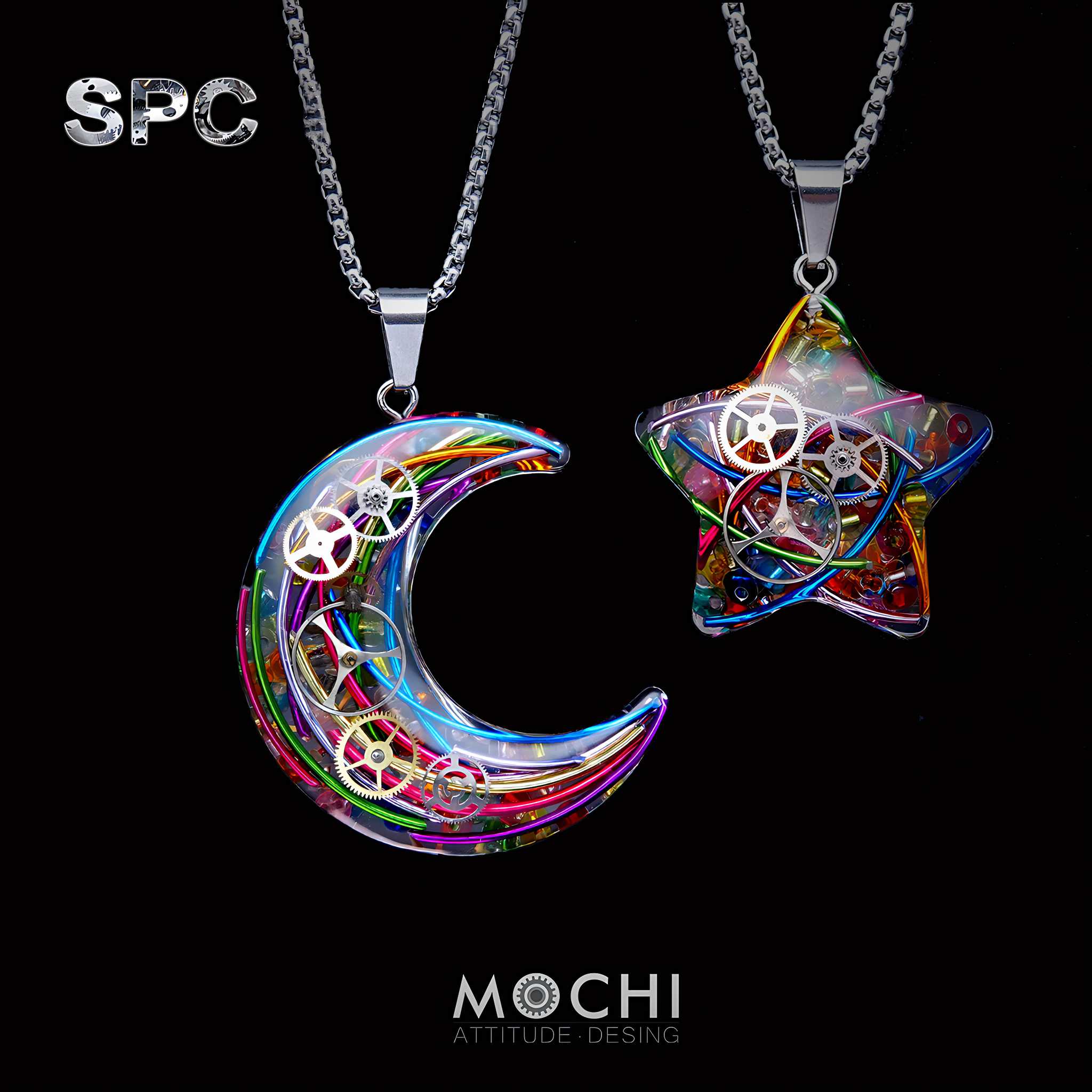 Moon & Star - Cyberpunk Pendant & Chains | Mochipunk